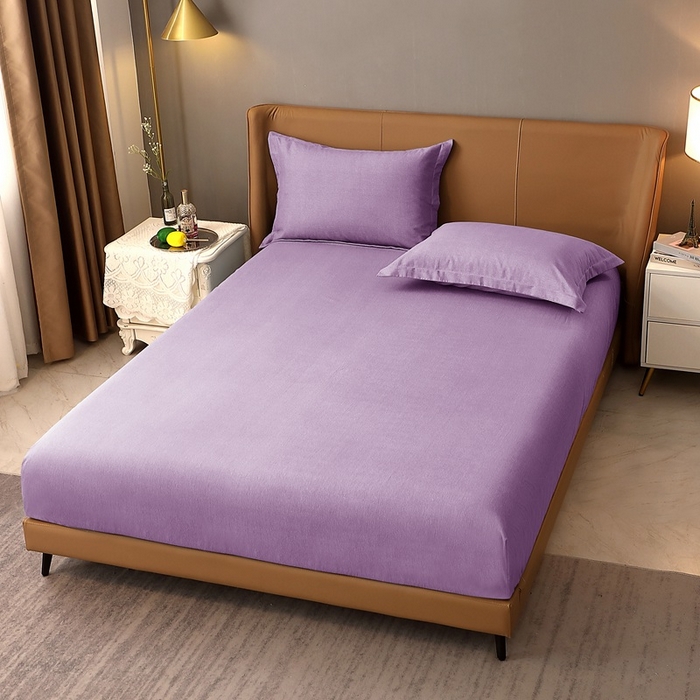 91家纺网 家纺一手货源 找家纺 晶缦家纺 2023加厚全棉纯色生态磨毛多规格单品四件套--床笠 纯依-丁香紫