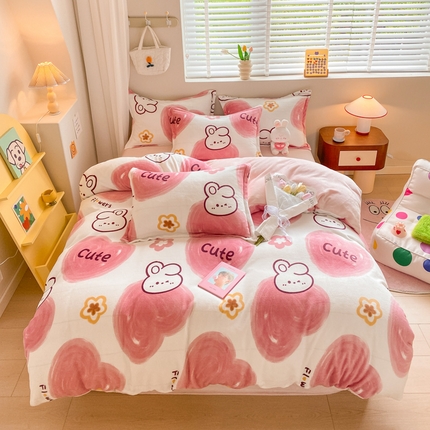 91家纺网 家纺一手货源 找家纺 （总）沐慕 2024新款牛奶绒加厚保暖卡通印花四件套