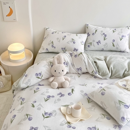 91家纺网 家纺一手货源 找家纺 潘朵拉 2023新款秋冬ins韩系牛奶绒印花四件套 蝶郁