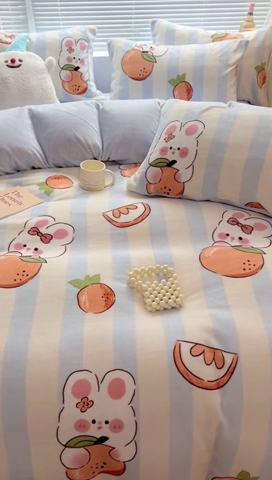 91家纺网 家纺一手货源 找家纺 顾里家纺 2023新款ins少女保暖牛奶绒四件套第二批 桔子小兔