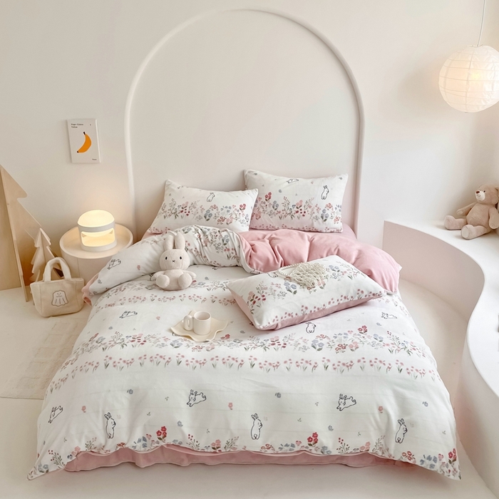 91家纺网 家纺一手货源 找家纺 潘朵拉 2023新款秋冬ins韩系牛奶绒印花四件套 罗密花尽