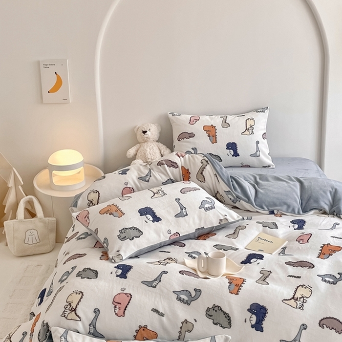 91家纺网 家纺一手货源 找家纺 潘朵拉 2023新款秋冬ins韩系牛奶绒印花四件套 侏罗纪