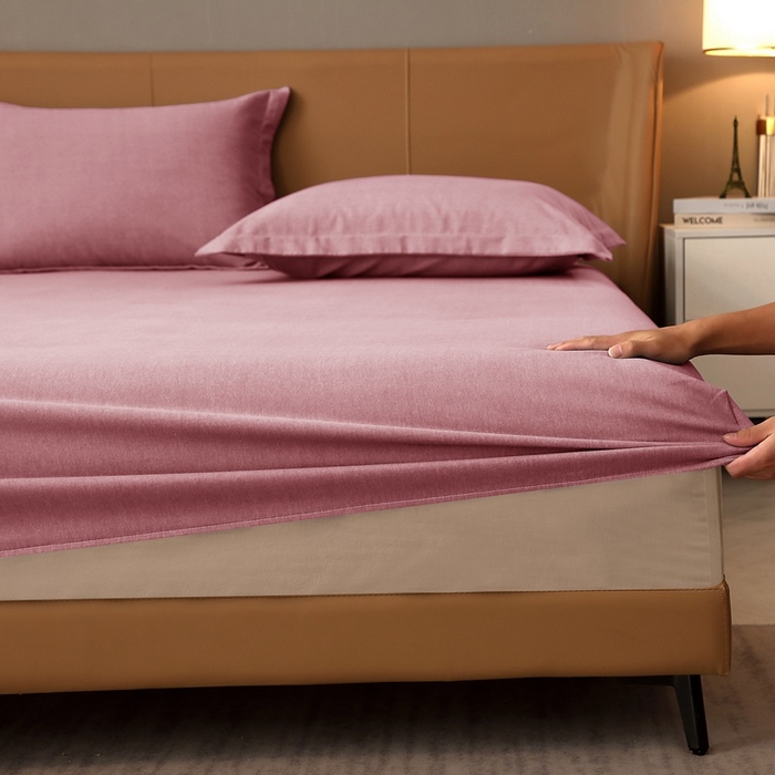 91家纺网 家纺一手货源 找家纺 晶缦家纺 2023加厚全棉纯色生态磨毛多规格单品四件套--床笠 纯依-豆沙