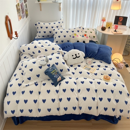 顾里家纺 新款ins少女保暖牛奶绒四件套第二批 蓝心