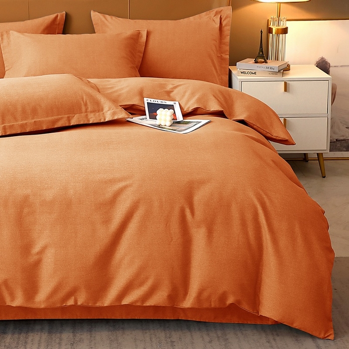 91家纺网 家纺一手货源 找家纺 晶缦家纺 2023加厚全棉纯色生态磨毛多规格四件套 纯依-时尚桔