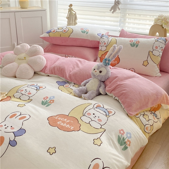 91家纺网 家纺一手货源 找家纺 古吉梦 2023新增牛奶绒印花（跑量款） 萌兔乐园