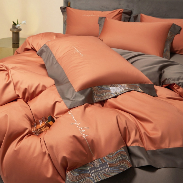 91家纺网 家纺一手货源 找家纺 爱缦 2023新款极光系列100支澳棉四件套风格二 焦糖橙