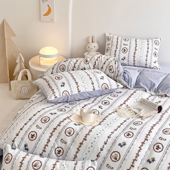 91家纺网 家纺一手货源 找家纺 潘朵拉 2023新款秋冬ins韩系牛奶绒印花四件套 冬日缤纷