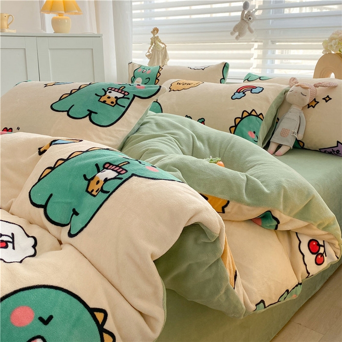 91家纺网 家纺一手货源 找家纺 古吉梦 2023新增牛奶绒印花（跑量款） 恐龙黄