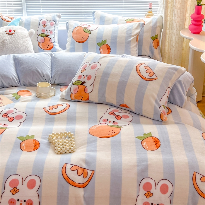 91家纺网 家纺一手货源 找家纺 顾里家纺 2023新款ins少女保暖牛奶绒四件套第二批 桔子小兔