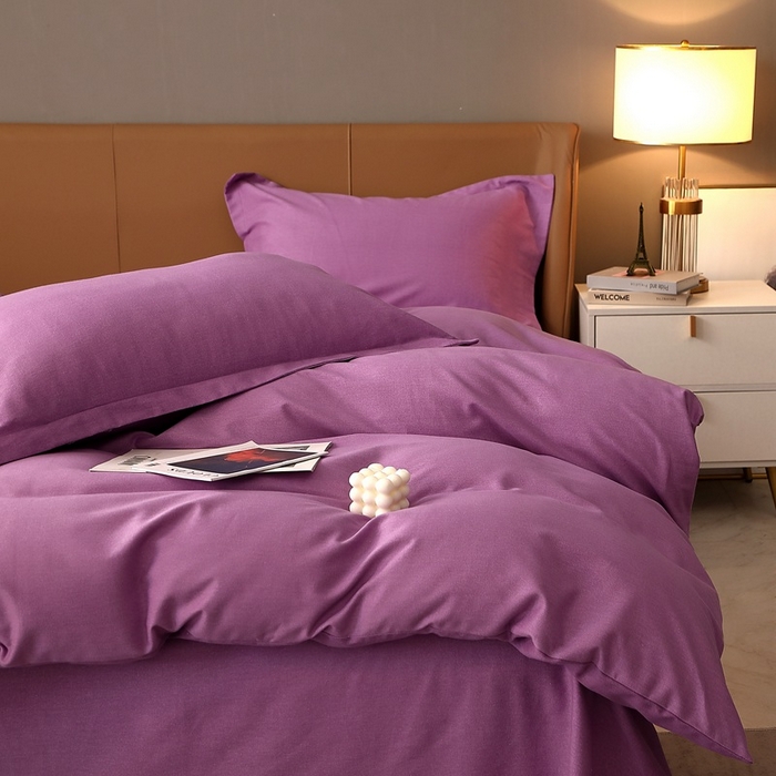 91家纺网 家纺一手货源 找家纺 晶缦家纺 2023加厚全棉纯色生态磨毛多规格四件套 纯依-魅紫