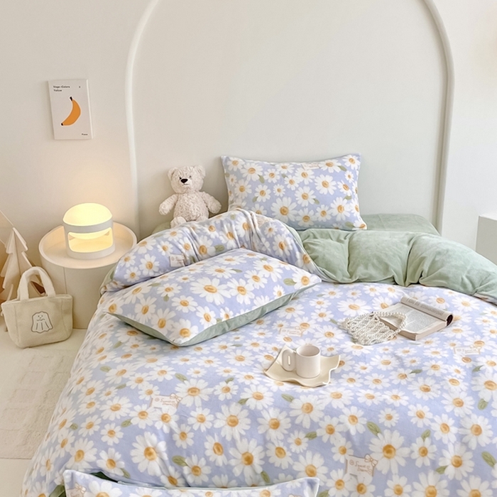 91家纺网 家纺一手货源 找家纺 潘朵拉 2023新款秋冬ins韩系牛奶绒印花四件套 幽径