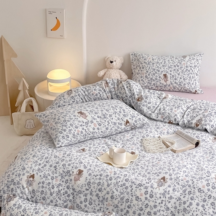 91家纺网 家纺一手货源 找家纺 潘朵拉 2023新款秋冬ins韩系牛奶绒印花四件套 仙子