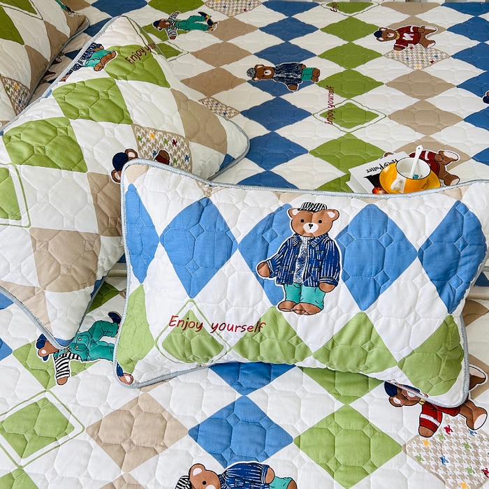 91家纺网 家纺一手货源 找家纺 小虾米 2023新款全棉卡通上下床夹棉系列床笠 欢乐熊