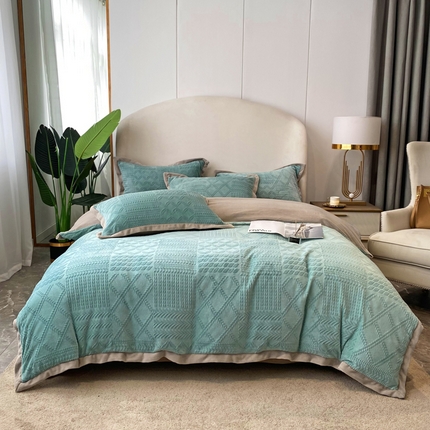 丝印良品 2023唯爱雕花A版260克牛奶绒四件套-实拍款 唯爱-艾绿