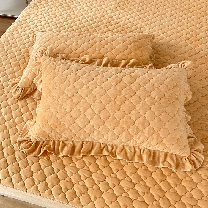 91家纺网 家纺一手货源 找家纺 7V 2023新款宝宝绒床笠牛奶绒360度全包围床笠 橙黄