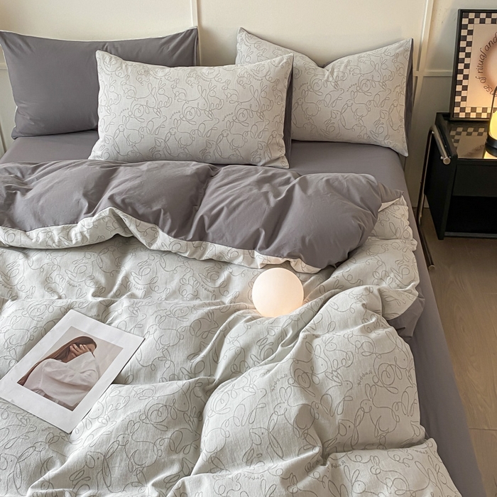 91家纺网 家纺一手货源 找家纺 ab家纺 2023新款沐云提花套件 线条灰