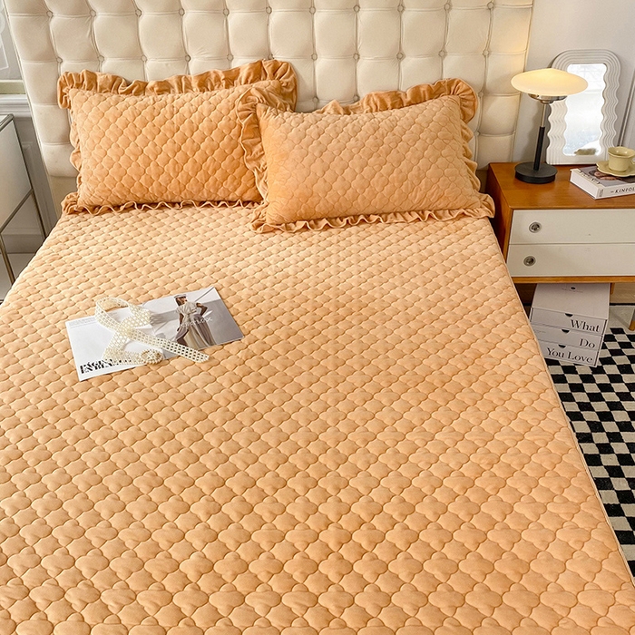 91家纺网 家纺一手货源 找家纺 7V 2023新款宝宝绒床笠牛奶绒360度全包围床笠 橙黄