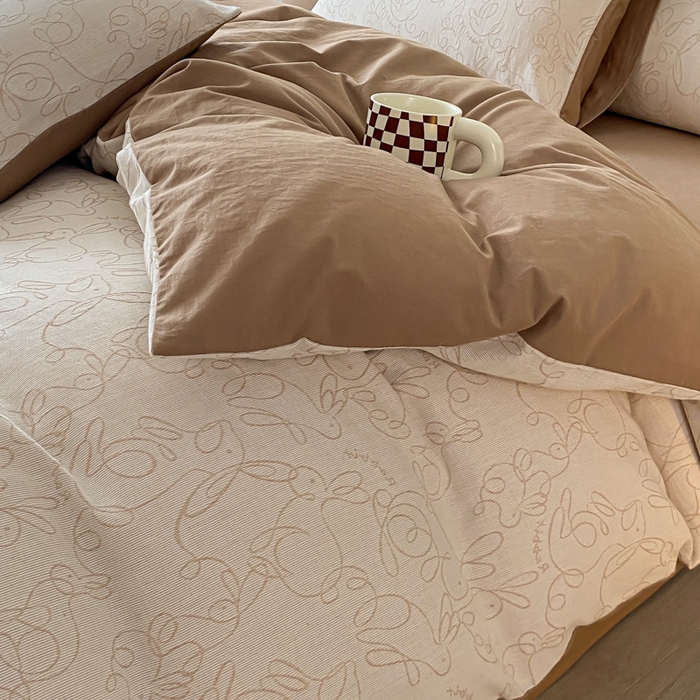 91家纺网 家纺一手货源 找家纺 ab家纺 2023新款沐云提花套件 线条咖