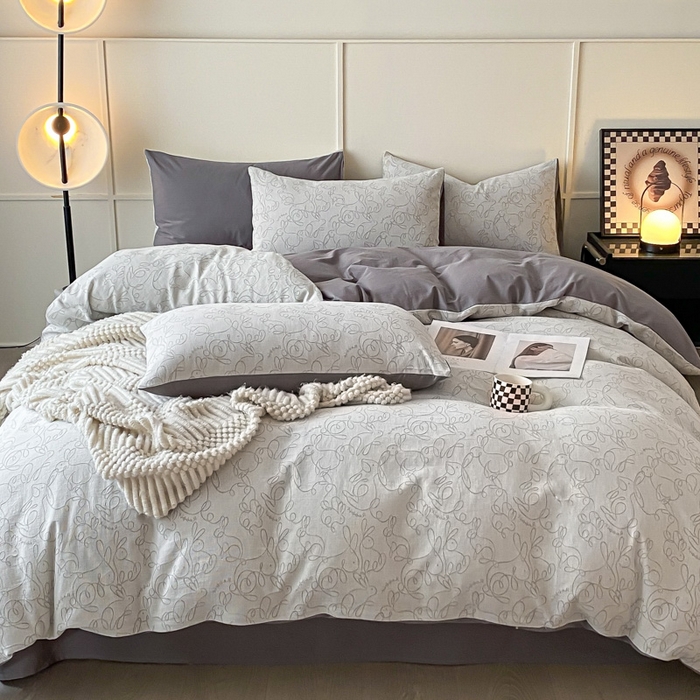 91家纺网 家纺一手货源 找家纺 ab家纺 2023新款沐云提花套件 线条灰