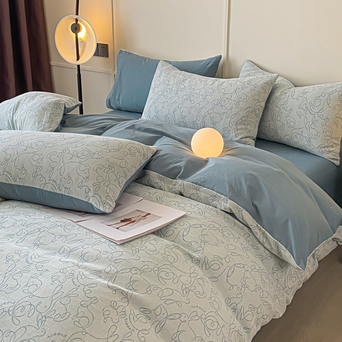 91家纺网 家纺一手货源 找家纺 ab家纺 2023新款沐云提花套件 线条蓝