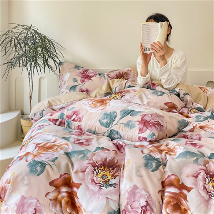 91家纺网 家纺一手货源 找家纺 棉乐町家居 2025新款全棉长绒棉磨毛四件套 花香浓情