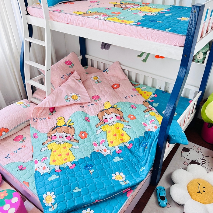 91家纺网 家纺一手货源 找家纺 小虾米 2023新款全棉卡通上下床夹棉系列被套 可爱女孩