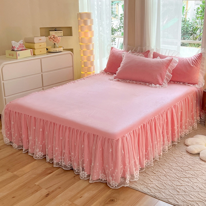 91家纺网 家纺一手货源 找家纺 唐人居 2025新款宝宝绒米朵系列-床裙 米朵-樱桃粉