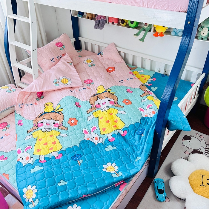 91家纺网 家纺一手货源 找家纺 小虾米 2023新款全棉卡通上下床夹棉系列被套 可爱女孩