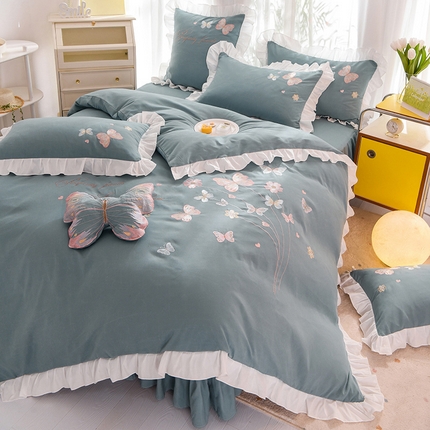 91家纺网 家纺一手货源 找家纺 （总）丝印良品 2023新款秋冬保暖云锦棉刺绣花边春卉系列四件套