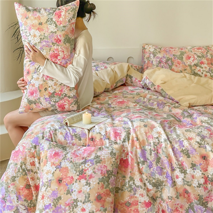 91家纺网 家纺一手货源 找家纺 棉乐町家居 2025新款全棉长绒棉磨毛四件套 莫奈花园