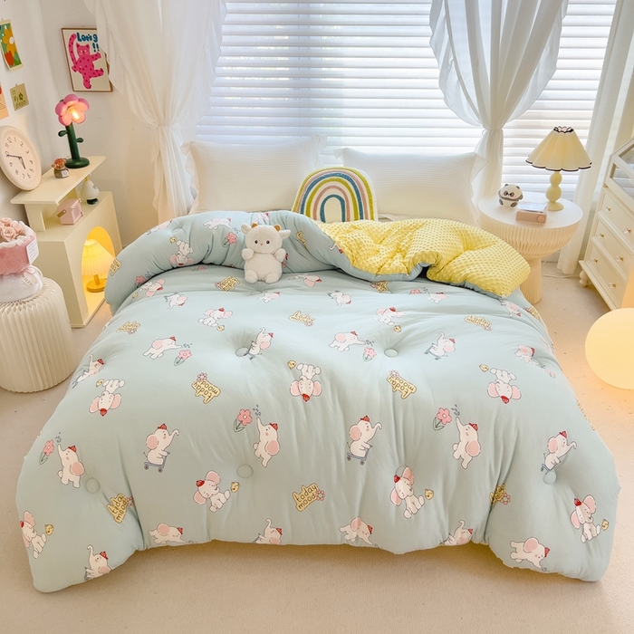 91家纺网 家纺一手货源 找家纺 米菲2023新款A类针织棉豆豆被冬被春秋被被芯被子 小象菲菲