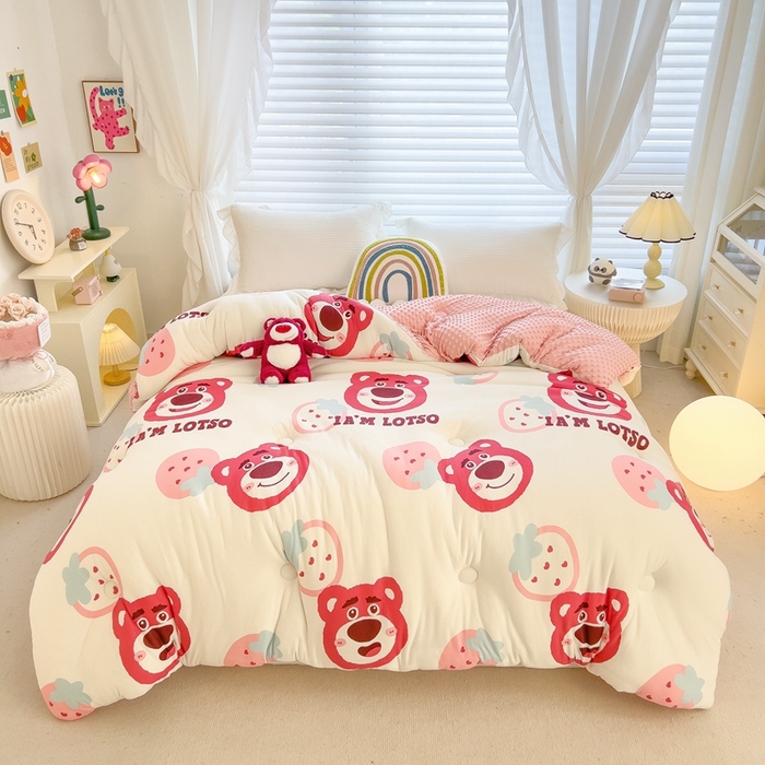 91家纺网 家纺一手货源 找家纺 米菲2023新款A类针织棉豆豆被冬被春秋被被芯被子 草莓熊