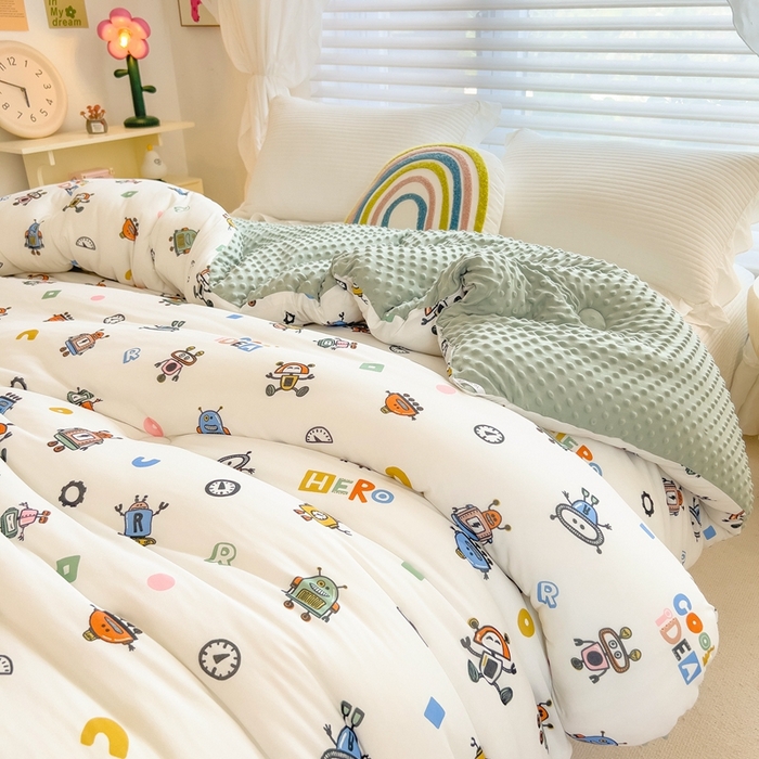 91家纺网 家纺一手货源 找家纺 米菲2023新款A类针织棉豆豆被冬被春秋被被芯被子 机器人