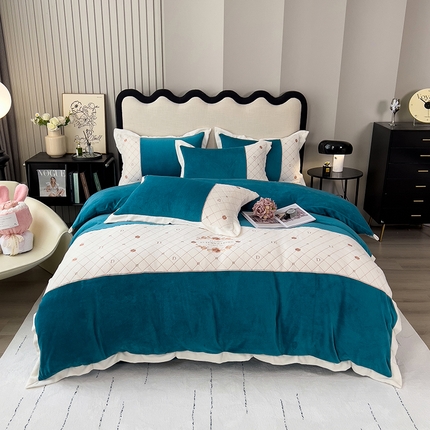 91家纺网 家纺一手货源 找家纺 （总）丝印良品 2023秋冬高端刺绣菲曼牛奶绒四件套