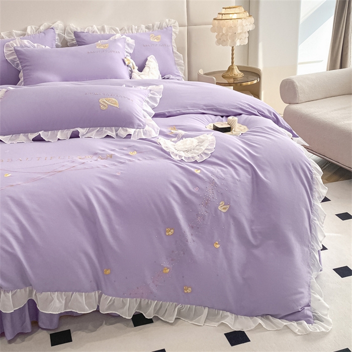 91家纺网 家纺一手货源 找家纺 丝印良品 2023新款全棉斯洛琪四件套系列 斯洛琪-紫