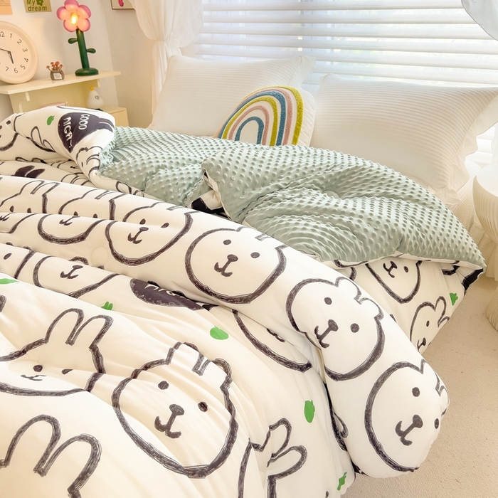 91家纺网 家纺一手货源 找家纺 米菲2023新款A类针织棉豆豆被冬被春秋被被芯被子 萌萌兔