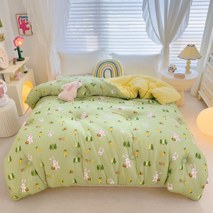 91家纺网 家纺一手货源 找家纺 米菲2023新款A类针织棉豆豆被冬被春秋被被芯被子 欢乐兔