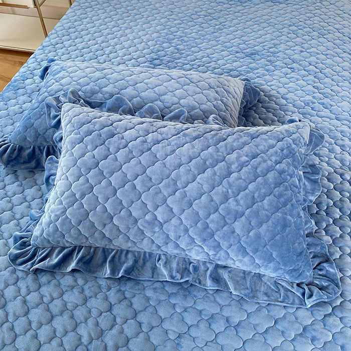 91家纺网 家纺一手货源 找家纺 7V 2023新款宝宝绒床笠牛奶绒360度全包围床笠 深海蓝