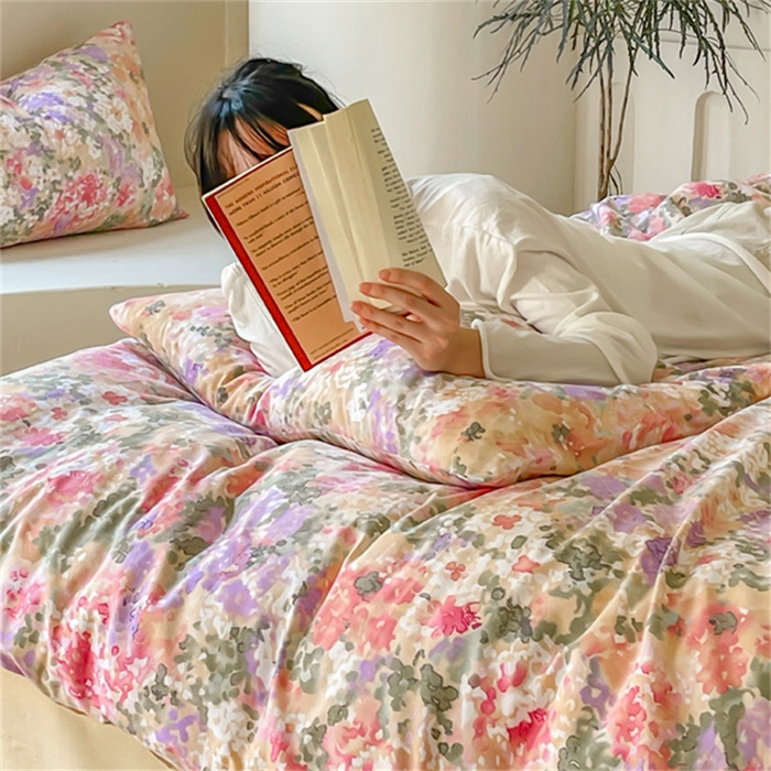 91家纺网 家纺一手货源 找家纺 首爱家纺 2025新款全棉长绒棉磨毛四件套 莫奈花园