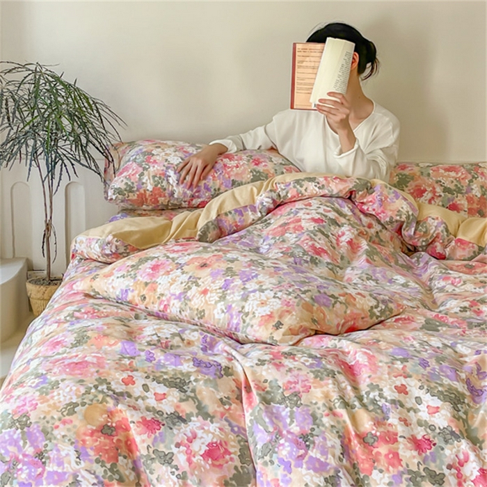 91家纺网 家纺一手货源 找家纺 棉乐町家居 2025新款全棉长绒棉磨毛四件套 莫奈花园