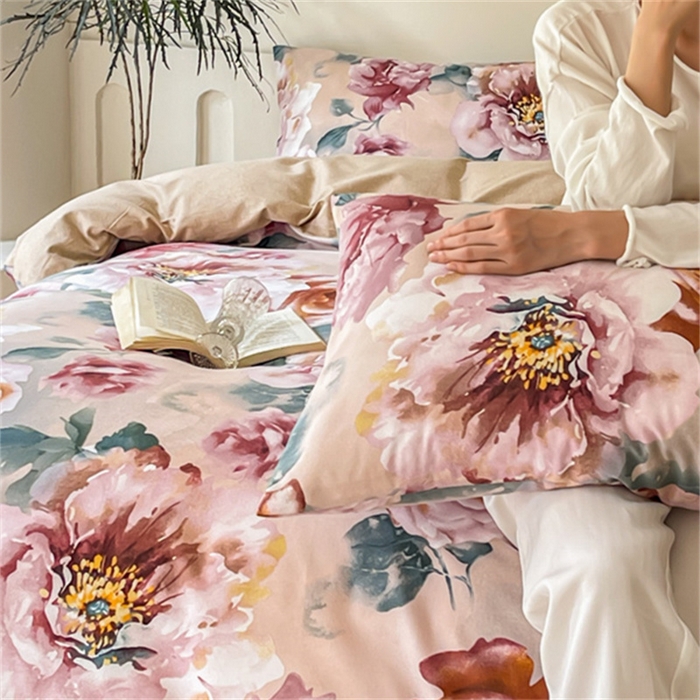 91家纺网 家纺一手货源 找家纺 棉乐町家居 2025新款全棉长绒棉磨毛四件套 花香浓情