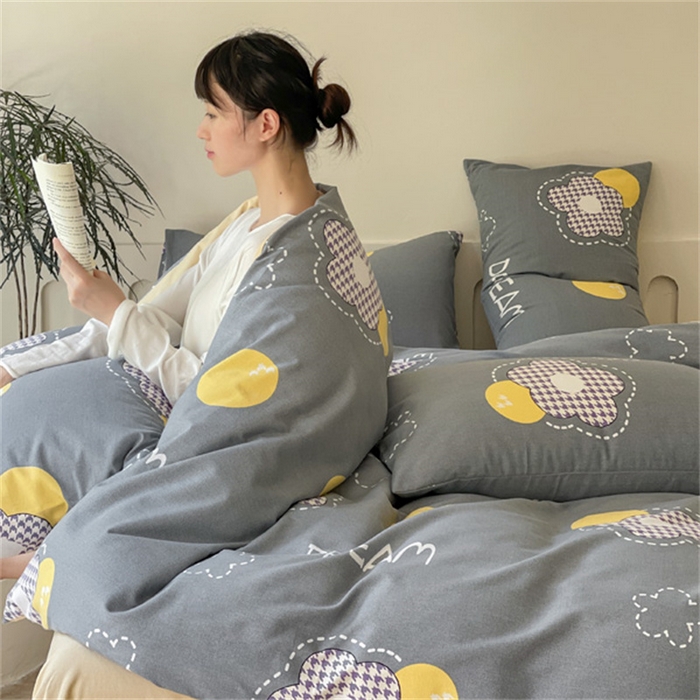 91家纺网 家纺一手货源 找家纺 棉乐町家居 2025新款全棉长绒棉磨毛四件套 追梦-灰