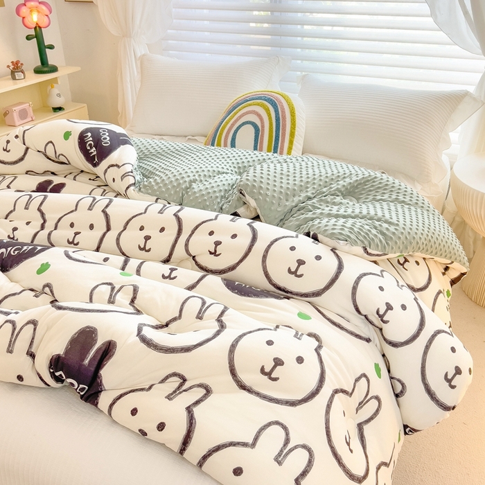 91家纺网 家纺一手货源 找家纺 米菲2023新款A类针织棉豆豆被冬被春秋被被芯被子 萌萌兔