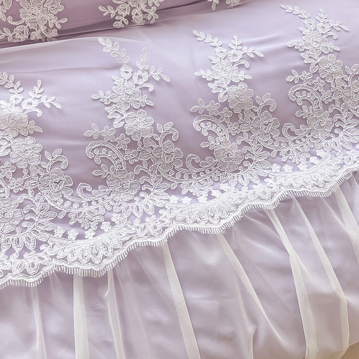 91家纺网 家纺一手货源 找家纺 唐人居 2025新款亲肤磨毛花边款床裙系列--秘密花园 秘密花园-浅紫