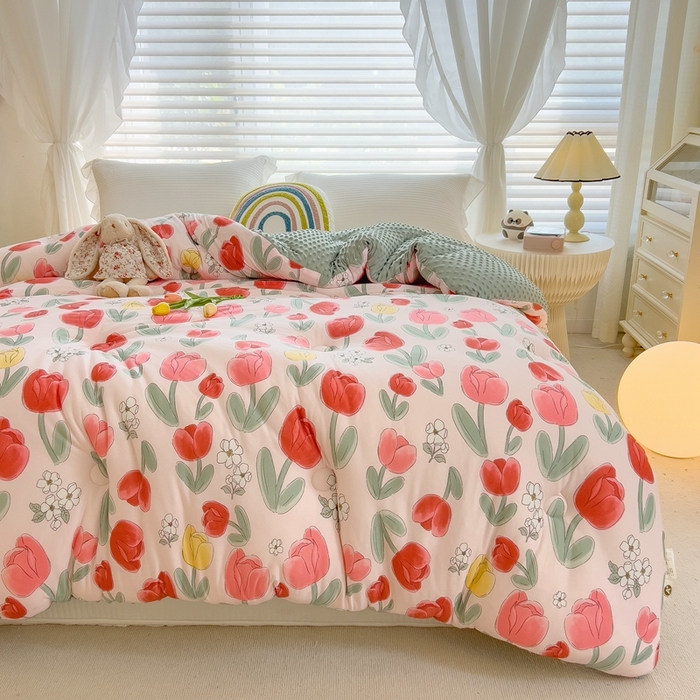 91家纺网 家纺一手货源 找家纺 米菲2023新款A类针织棉豆豆被冬被春秋被被芯被子 郁金香