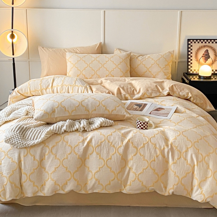 91家纺网 家纺一手货源 找家纺 ab家纺 2023新款沐云提花套件 沐云杏