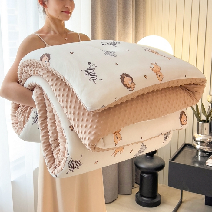 91家纺网 家纺一手货源 找家纺 米菲2023新款A类针织棉豆豆被冬被春秋被被芯被子 动物乐园