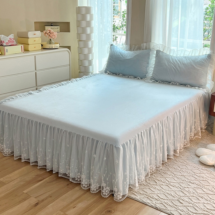 91家纺网 家纺一手货源 找家纺 唐人居 2025新款宝宝绒米朵系列-床裙 米朵-浅蓝