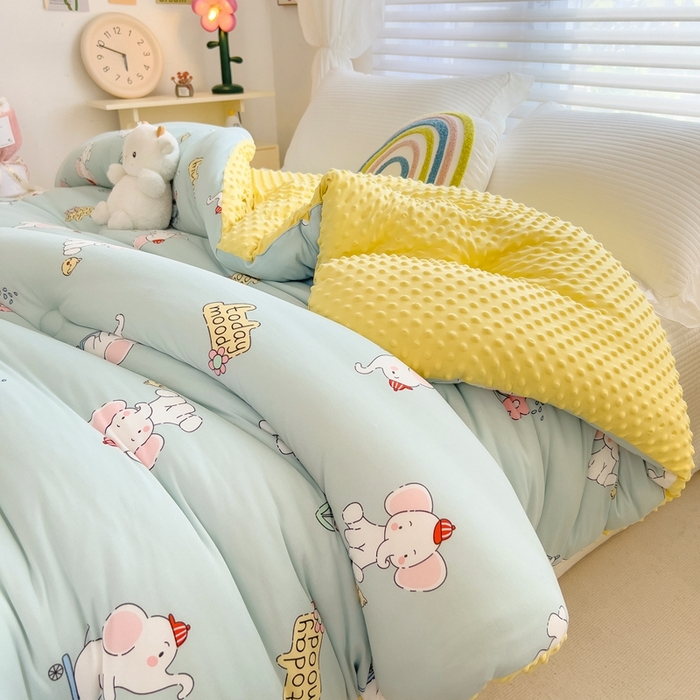 91家纺网 家纺一手货源 找家纺 米菲2023新款A类针织棉豆豆被冬被春秋被被芯被子 小象菲菲